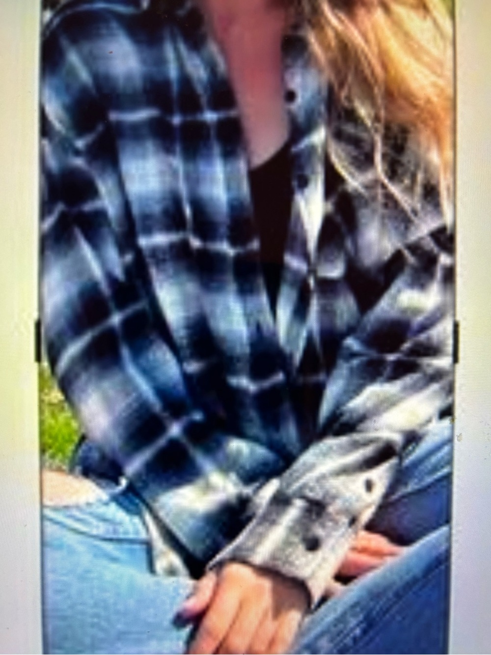BP Oversized Plaid Flannel Shirt Black/White w/Yellow accents Size Small